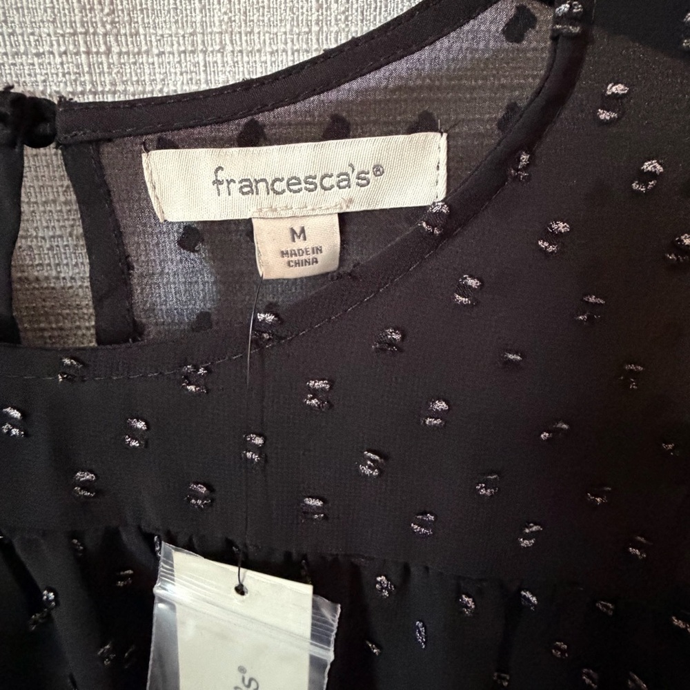 Francesca's Collections‎ Black Mini Dress with Embroidered Dots - Picture 6 of 9